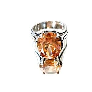 Silpada Sterling Silver Oval Champagne CZ Solitaire Ring R1318 Size 6.75